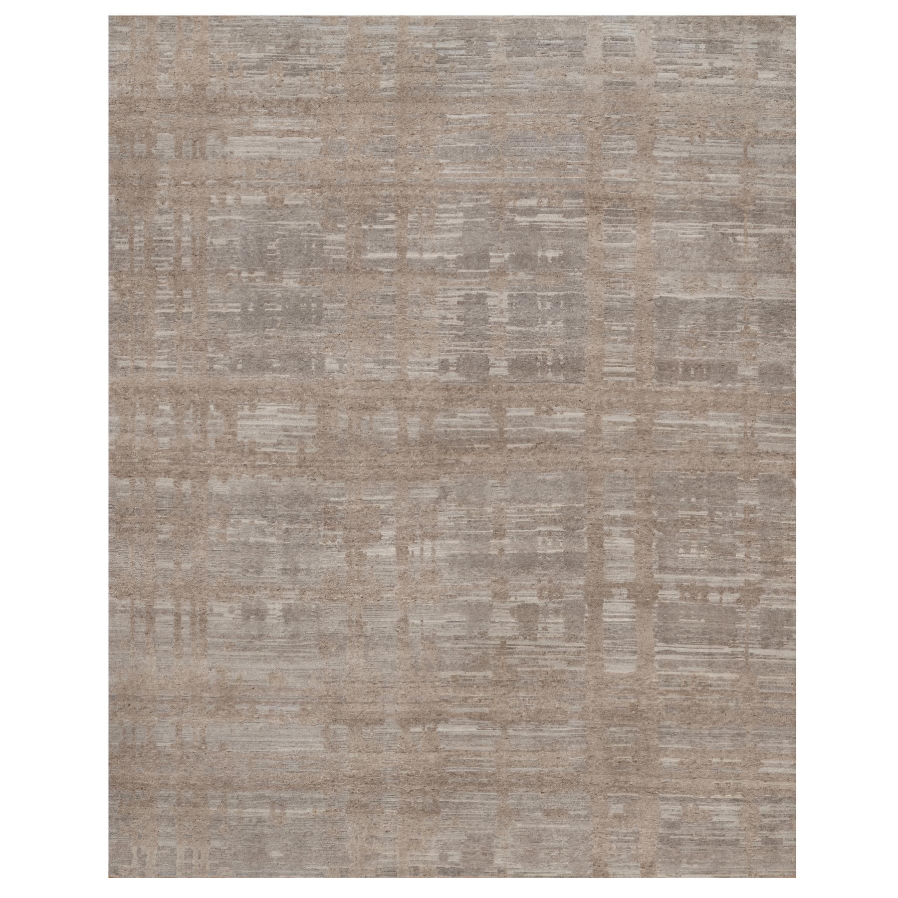 Amphora Brown, Modern Criss Cross Erased Design, Hand Spun Undyed Natural Wool, Hand Knotted, Oriental Rug
